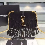 High Quality Imitation Yves Saint Laurent Classic Flap Front Bag Tassel Suede Leather Y30340 Black VS08250