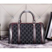 Hot Fake Gucci 247205 Vintage Web Denim Canvas Boston Bags Black VS06101