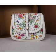 Hot Fake Gucci Nice Flora Leather Shoulder Bag 336749 White VS01424