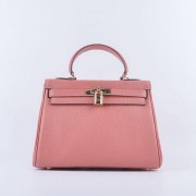 Hot Fake Hermes Kelly 28cm Shoulder Bags Light Pink Grainy Leather Gold VS03182