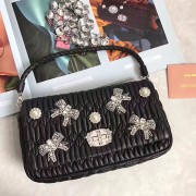 Hot Knockoff Miu Miu Crystal Nappa Leather Top Handle Bag Black 5BD417 VS03881