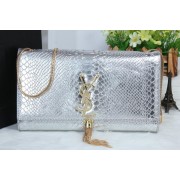 Hot YSL Monogramme Cross-body Shoulder Bag Croco Leather Y311214 Silver VS06110