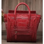 Imitation Celine Luggage Nano Boston Bag Croco Leather 3309 Red VS04988