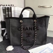 Imitation Chanel Canvas and Sequins Cubano Trip Deauville Shopping Bag Black A66941 VS08548
