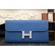 Imitation Cheap Hermes Constance Long Wallets Original Leather HA909 Blue VS05447