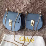 Imitation Chloe Drew Calf and Suede Shoulder Bag Blue 151060 VS05817