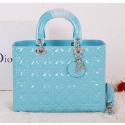 Imitation Christian Dior CD9603 Light Blue Patent Small Lady Dior Bag Silver VS03221