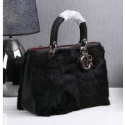 Imitation Dior Diorissimo Bags in Rabbit Hair D0902 Black VS07614