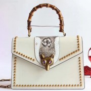 Imitation Gucci Broche Glossy Leather Top Handle Bag Off-white 466434 VS08359