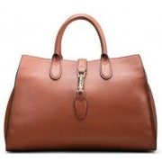 Imitation Gucci Jackie Soft Leather Top Handle Bag 362970 Brown VS06346