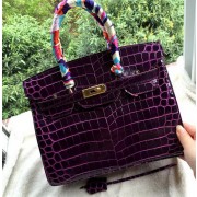 Imitation Hermes Birkin 30CM Tote Bags Croco Leather H30CO Purple VS06841