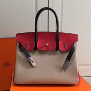 Imitation Hermes Birkin 35 Tote Bag in Grey and Red Togo Leather HBK0401 VS03216