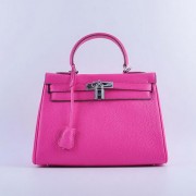 Imitation Hermes Kelly 28cm Shoulder Bags Peach Grainy Leather Silver VS05227