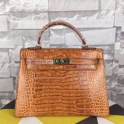 Imitation High Quality Hermes Kelly 32cm Tote Bag Light Brown Crocodile Leather K06221 VS03914