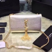 Imitation Medium Kate Monogram Saint Laurent Tassel Satchel in Light Gold Metallic Leather 354119 VS06027