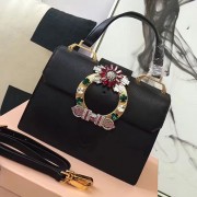 Imitation Miu Miu Crystal Goat Leather Top Handle Bag Black Gold Hardware 5BH1108 VS08852