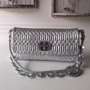 Imitation Miu Miu Crystal Nappa Leather Shoulder Bag Silver 5BD233 VS06122