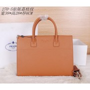 Imitation Prada Original Grainy Leather Briefcase P2705 Wheat VS08371