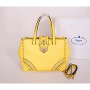 Imitation Prada Saffiano Leather Tote With Metal Studs Bag B2752M Yellow VS02237