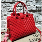 Imitation Saint Laurent Cabas Cannage Pattern Leather Top Handle Bag Y2764 Red VS05839