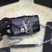 Imitation Saint Laurent Small Chain Purse in Black Croco Leather 201140 VS08767