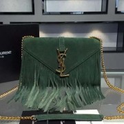 Imitation Yves Saint Laurent Classic Flap Front Bag Tassel Suede Leather Y30340 Green VS08015