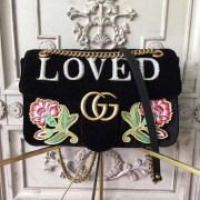 Knockoff AAA Gucci GG Marmont Embroidered Velvet Bag Black 443496 VS04169