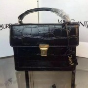 Knockoff Cheap SAINT LAURENT Structured Top Handle Bag Croco Leather YSL5569 Black VS00248