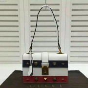 Knockoff Gucci Cat Lock Leather Top Handle Bag White 421997 VS03944