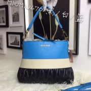 Knockoff miu miu Madras Goat Leather Hobo Bag M6701 Black&White&Blue VS08097