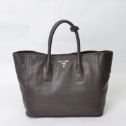 Knockoff Prada Large Tote BN2694 in Dark Coffee Calfskin Leather with Gold Hardware XZ VS04490