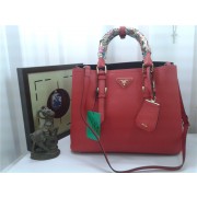 Knockoff Prada Original Twin Saffiano Leather Cuir Tote BN2820 in Red with Gold Hardware JJ VS06253