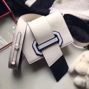Knockoff Prada Plex Ribbon Calf Leather Bag White & Black 1BD068 VS02996