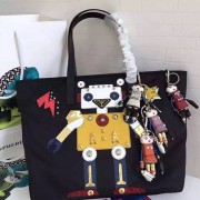 Knockoff Prada Robot Fabric Tote Bag Black and Yellow 1BG052 VS08811
