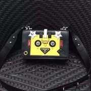 Knockoff Prada Robot Original Calf Leather Shoulder Bag Black and Yellow 1BD055 VS03542