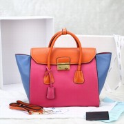 Knockoff Prada Tote Bag Flap Handbag BN2665 in Rose Red Calfskin Leather LSS VS05427
