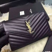 Knockoff Saint Laurent Chain Wallet In Black Grain De Poudre Textured Matelasse Leather 377828 VS01527