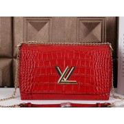 Louis Vuitton Chain Louise Shoulder Bag Croco Leather M41959 Red VS01640