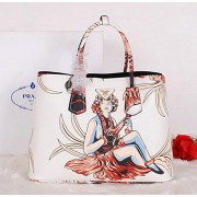 Luxury 2015 Prada Saffiano Cuir Leather Tote Bag BN2756 OffWhite VS03693
