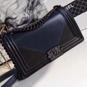 Luxury Fake Chanel Lambskin Medium Boy Bag Navy Blue and Black A67086 VS07441