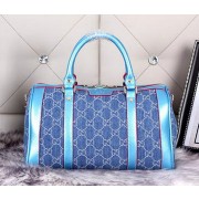 Luxury Gucci 247205 Vintage Web Denim Canvas Boston Bags Blue VS08521