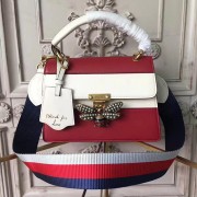 Luxury Gucci Queen Margaret Leather Top Handle Bag Red and White 476541 VS08297