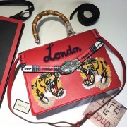 Luxury Knockoff Gucci Embroidered Tiger Lilith Leather Top Handle Bag Red 453750 VS01745