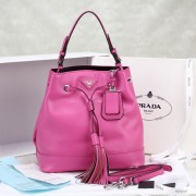 Luxury Prada Leather Drawstring Pouch Nero Bag 55069 in Peach Calfskin LSS VS00822