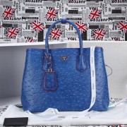 Luxury Prada Twin Ostrich Leather Cuir Large Tote BN2756 in Sapphire Blue with Gold Hardware LSS VS03740