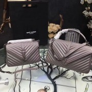Luxury Saint Laurent Top Handle Bag in Light Grey Matelasse Leather 392738 VS09363