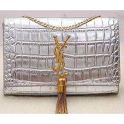 Luxury Yves Saint Laurent Monogramme Croco Leather Cross-body Bag Y32218 Silver VS05164