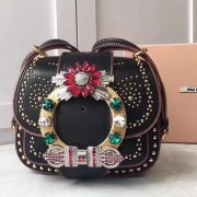 Miu Miu Crystal Goat Leather Shoulder Bag Black 5BD019 VS05280