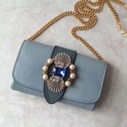 Miu Miu Crystal Goat Leather Shoulder Bag Blue 5BH017 VS04766