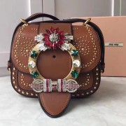 Miu Miu Crystal Goat Leather Shoulder Bag Brown 5BD019 VS02558